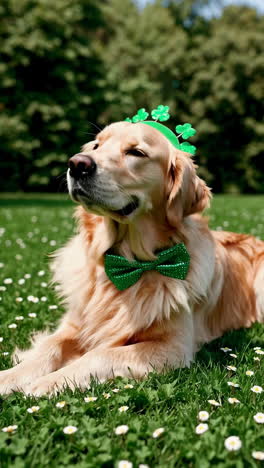 golden retriever celebrating st. patrick's day