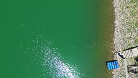 Aerial-View-of-Lake-Landscape-in-Kabul-Afghanistan,-Blue-sky