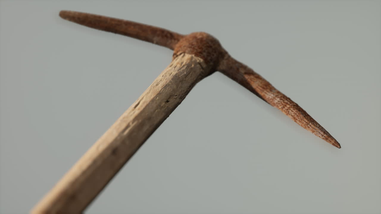 Close up of an old rusted pickaxe head