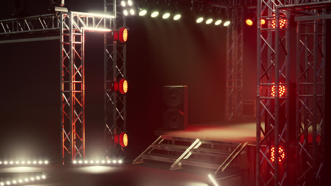 escenario de concierto vacío con sistema de iluminación y sonido