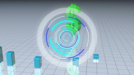 Animation-Des-Scope-Scannens-über-Dollar-Symbol-Und-Diagramm-Auf-Weißem-Hintergrund