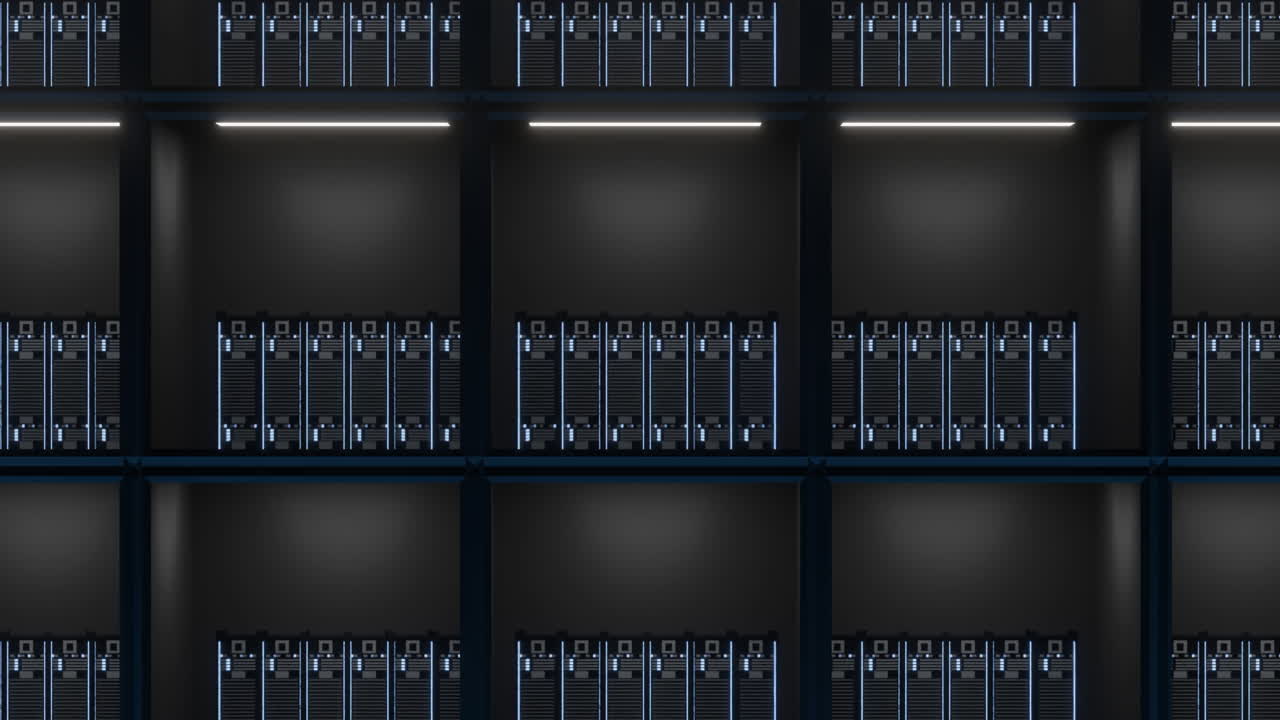 animación de luces parpadeando en los servidores en la sala de servidores