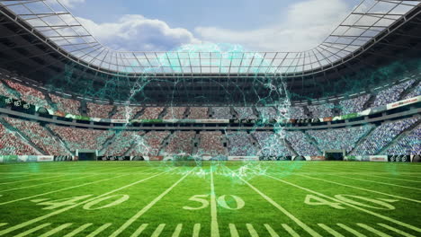animación de cerebro giratorio sobre el estadio de rugby