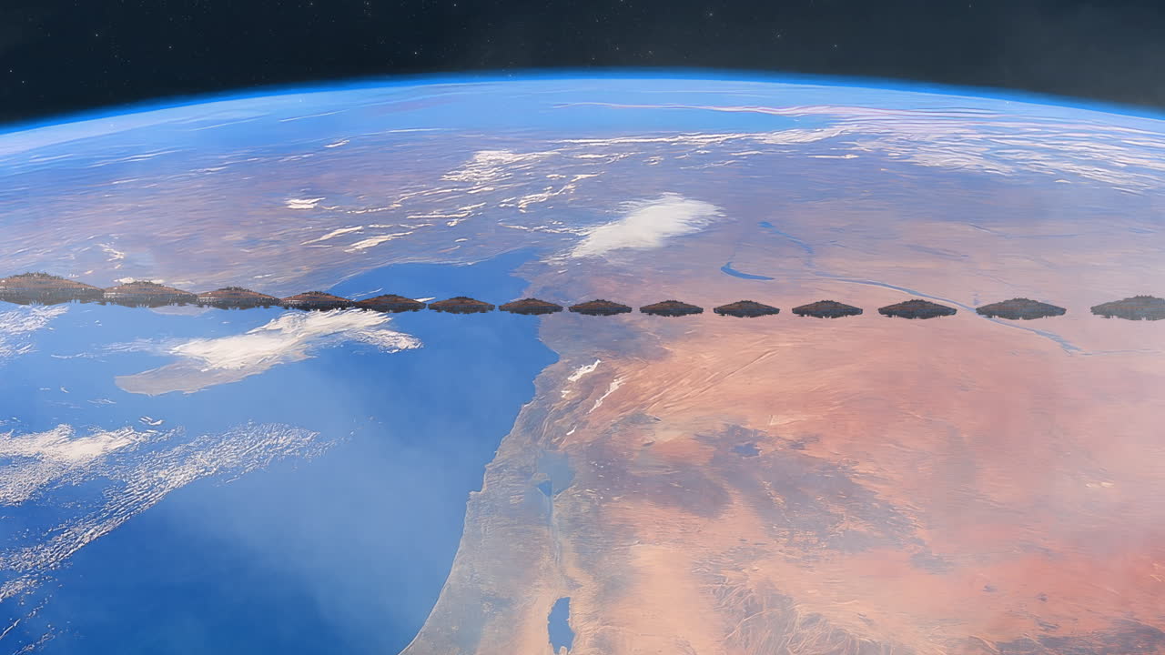 Alien fleet in circle formation above Earth