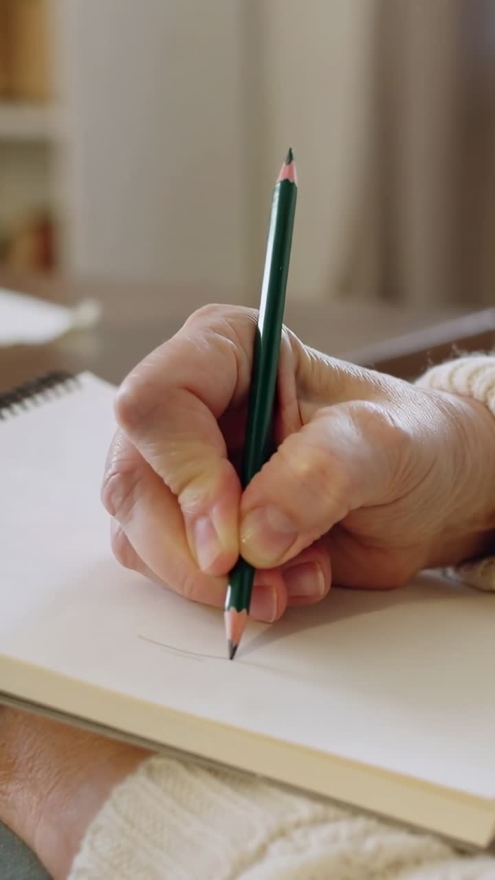 Dibujante colocando la punta de un lápiz verde, presionando papel y trazando una línea curva para arte con superposición animada