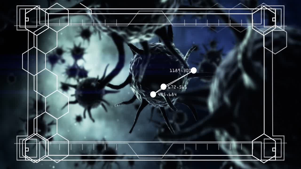 4k 전면에 육각형으로 움직이는 바이러스