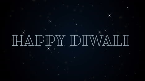 animation of happy diwali text over glowing stars on black background