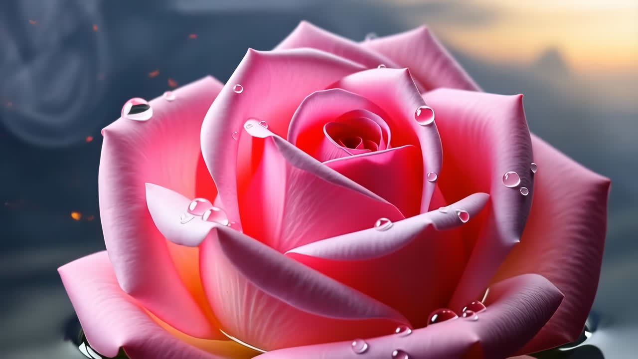 Primo piano di una rosa rosa con goccioline d'acqua