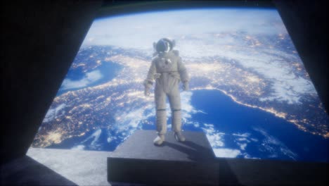 astronauta en la estación de observatorio espacial cerca de la tierra