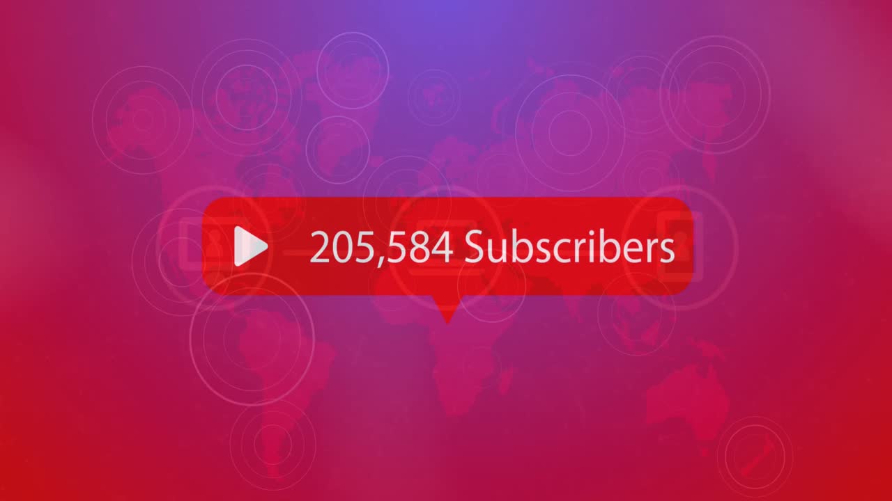 animación del número de suscriptores que aumenta en el mapa del mundo con círculos