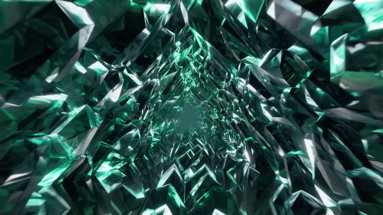 Abstract Geometric Emerald Crystal Tunnel