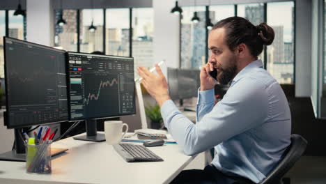 financial advisor offers investment guidance during call with clients