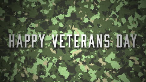 digitally generated video of happy veterans day text against camouflage background