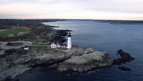 aerial descending down on portland head lighthouse in maine