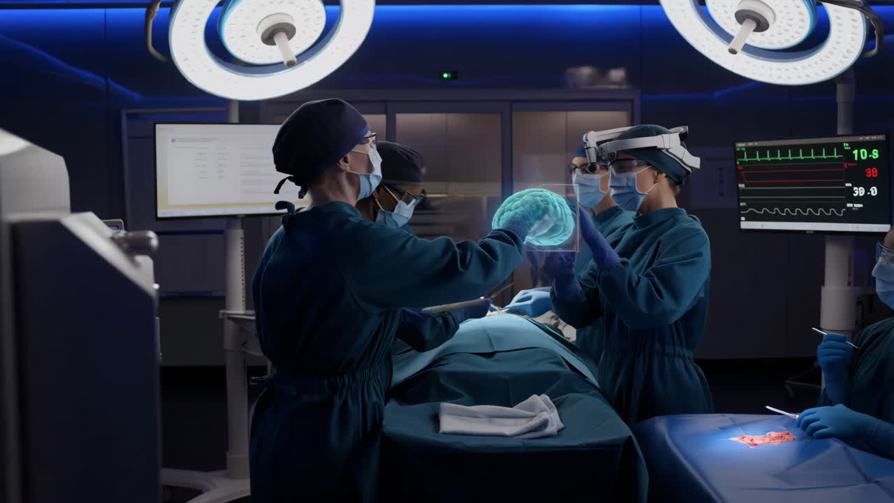 Surgical team performing surgery with medical technology