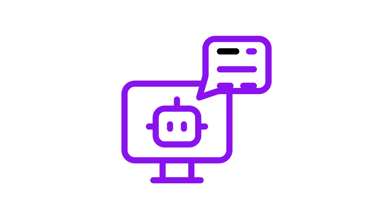 Animated Icon of AI Chatbot on Computer Screen with Speech Bubble
