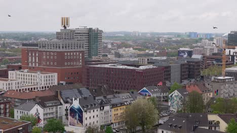 dortmunder u-tower, museum ostwall building, dortmund neighbourhood, north rhine-westphalia, drone shot