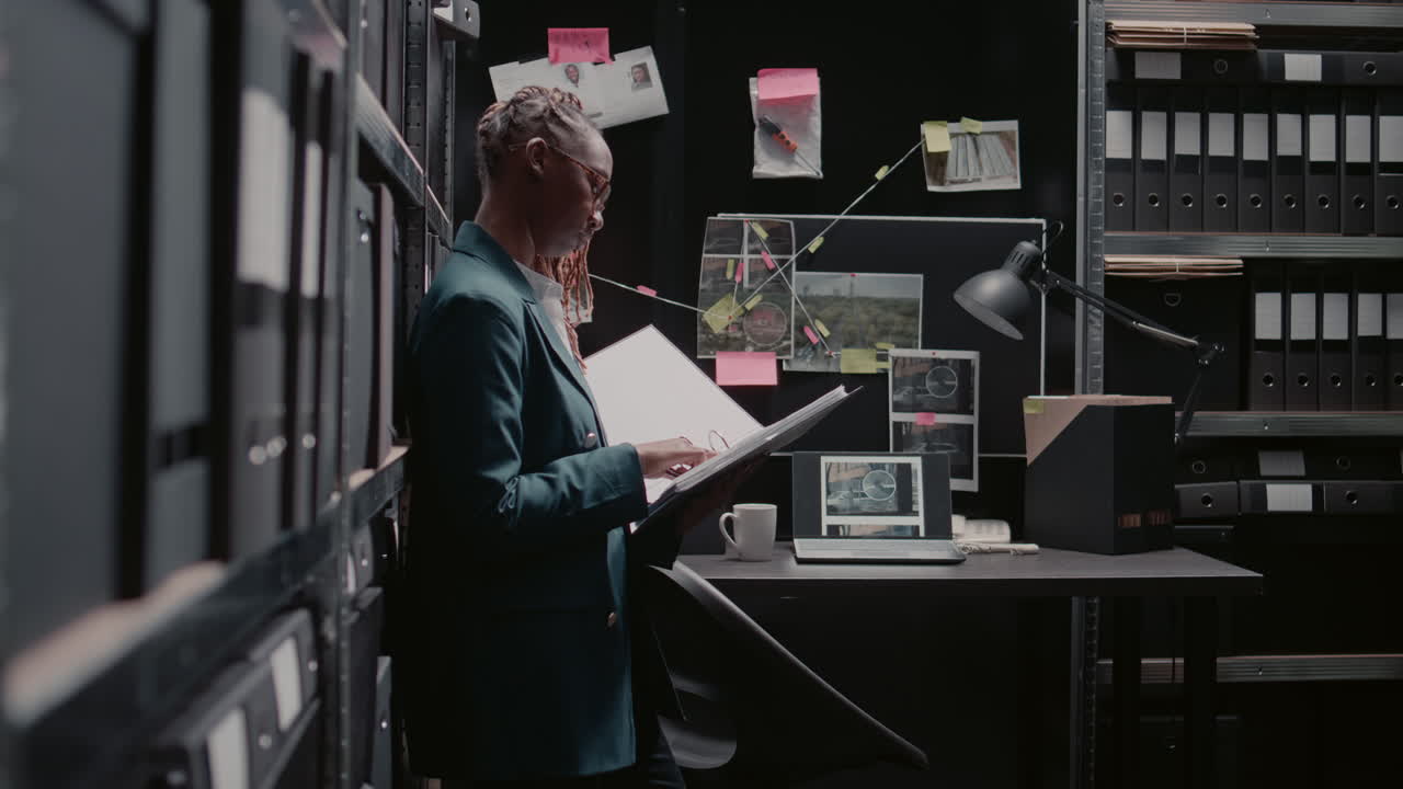 Detective Investigating a Case in Her Office