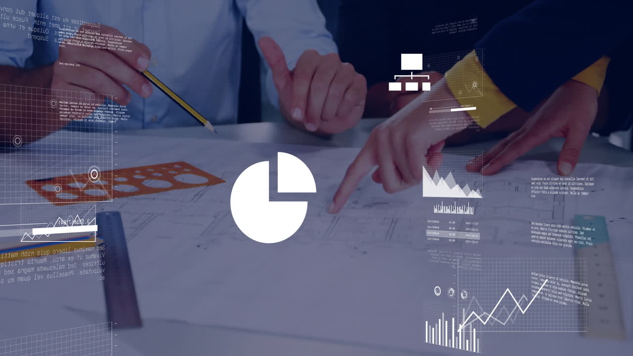 사무실에서 다양한 사업가들에 대한 금융 데이터 처리의 활성화