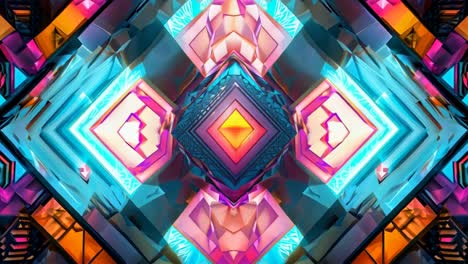 a colorful abstract design with squares and triangles. the colors are bright and vibrant, creating a lively and energetic mood. the design seems to be inspired by modern art