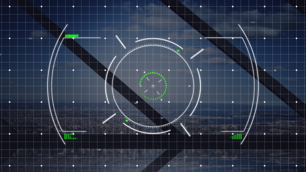 도시 풍경 위의 디지털 인터페이스의 애니메이션