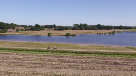 cycling at fortress bourtange holland on a summer day, aerial