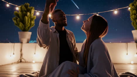couple enjoying a romantic night on a rooftop