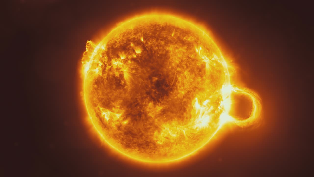 태양의 폭발과 함께 태양의 근접. 태양 표면 시리즈. 3d 렌더링.