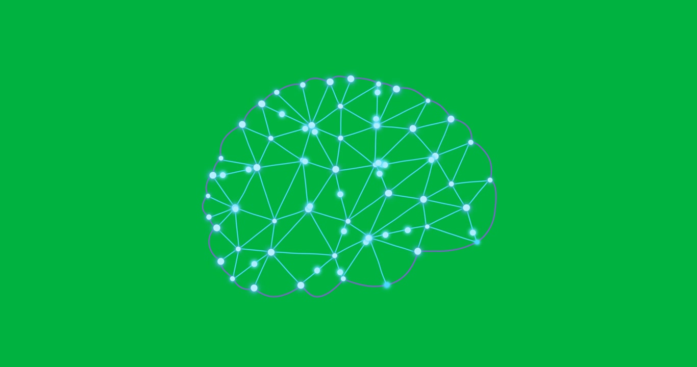 Animation of ai brain with connections and data processing on transparent background