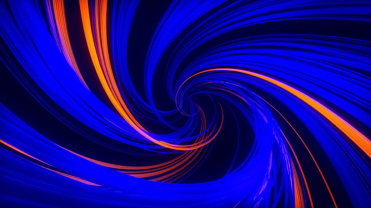 Dynamic Blue And Orange Swirl Vortex, Neon Ribbons Twist Into Center, Fluid Motion With Vivid Gradient,