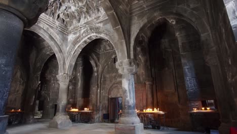 tilt up | beautiful ceiling of geghard monastery, armenia | silk road armenia
