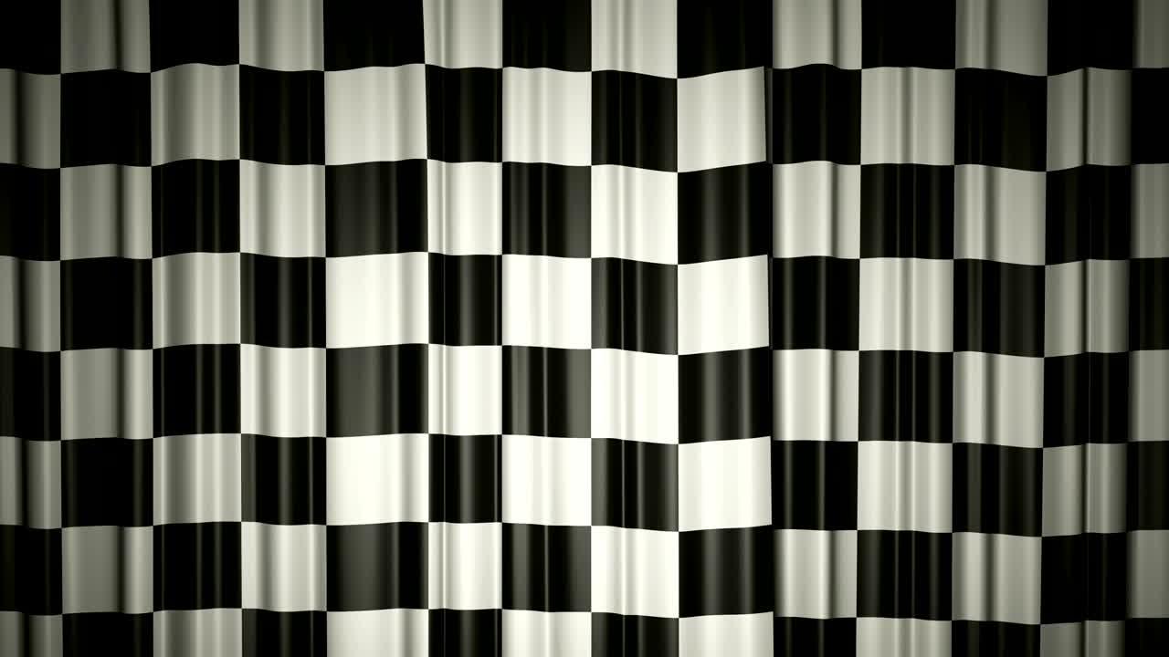 Finish flag. 3d animation of opening and closing curtains with flag. 4k