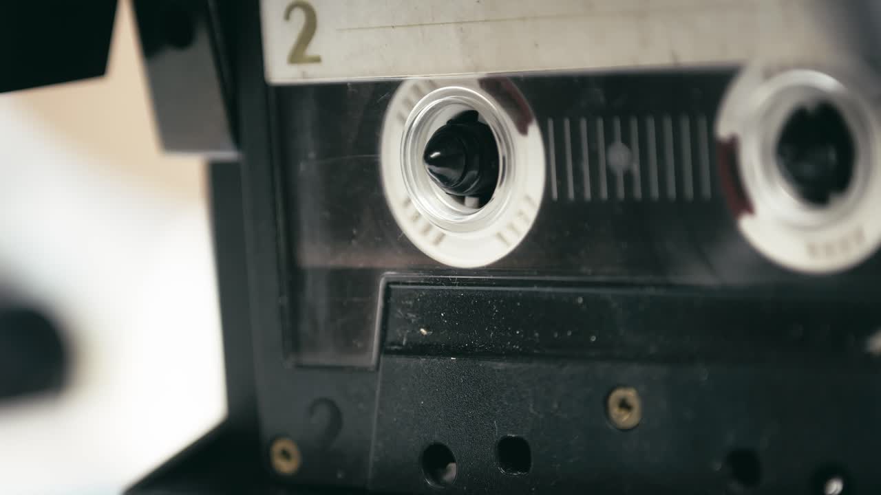 Retro Cassette tape playing audio recording CLOSE-UP