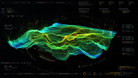 entorno de terreno holográfico gráfico de movimiento avanzado, geomorfología, topografía y visualización de información de telemetría de datos digitales para el fondo de la pantalla