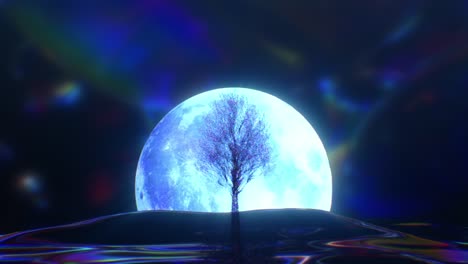 el árbol de diamantes florece contra el telón de fondo de la luna. color neón azul. animación 3d