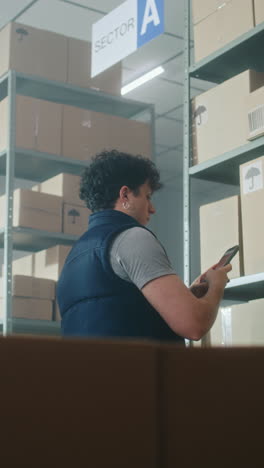 warehouse worker checking stock in storage