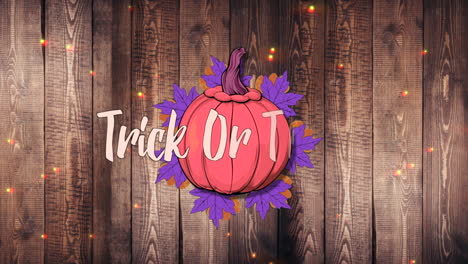 Trick-Or-Treat-with-pumpkins-and-leafs-on-wood