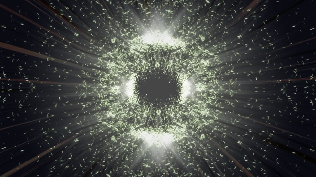 animación de partículas blancas brillantes que se mueven juntas en movimiento circular sobre fondo negro