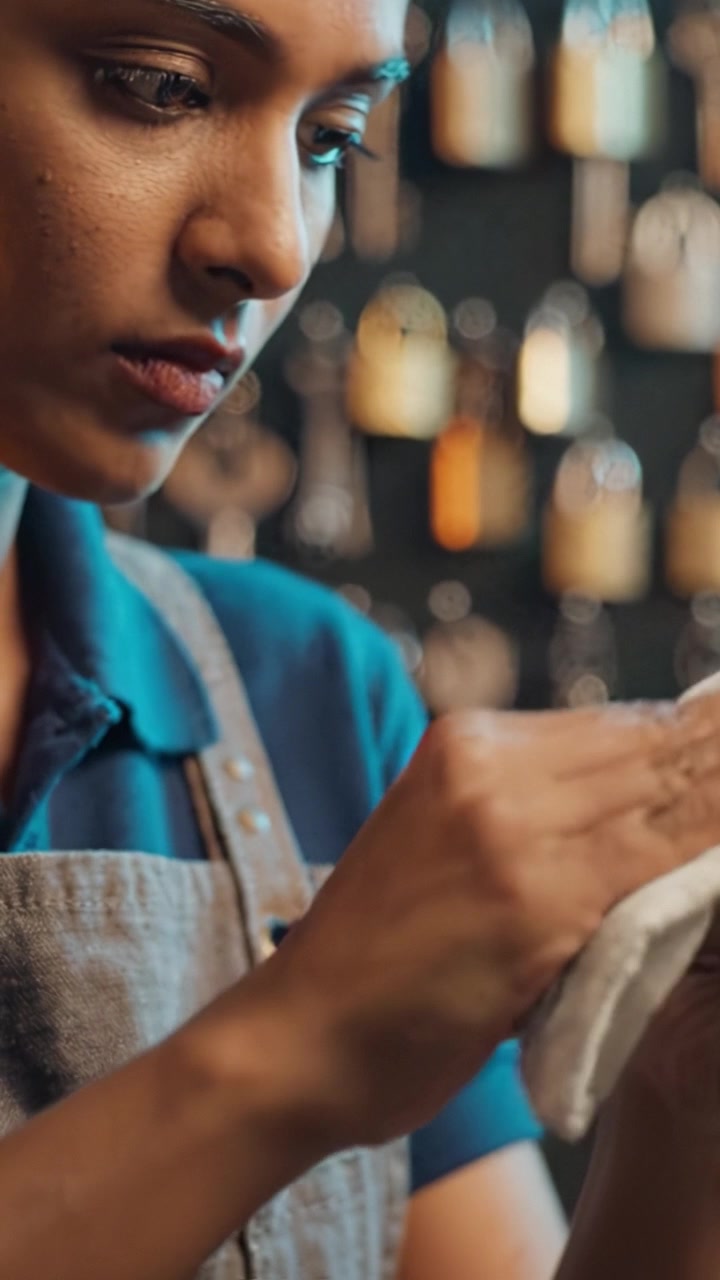Focused Craftsmanship: A Skilled Artisan Carefully Cleans and Inspects Tools in a Workshop, Showcasing Attention to Detail and Passion for Crafting Excellence