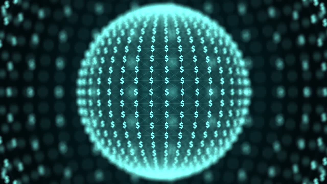 Digital Dollar Currency Sphere Animation Futuristic Blue Financial Network Globe Loop