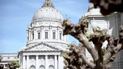 closeup of the top part of the civic center in san francisco