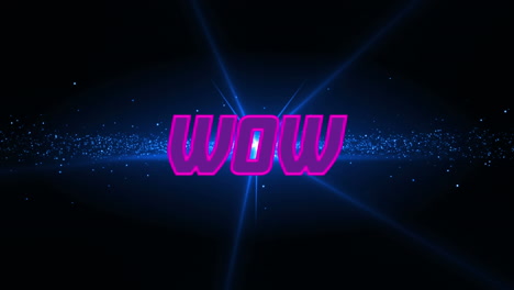 animación digital del texto púrpura wow contra la estrella brillante azul sobre fondo negro