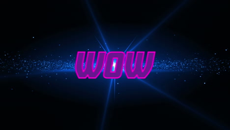 digital animation of purple wow text against blue shining star on black background