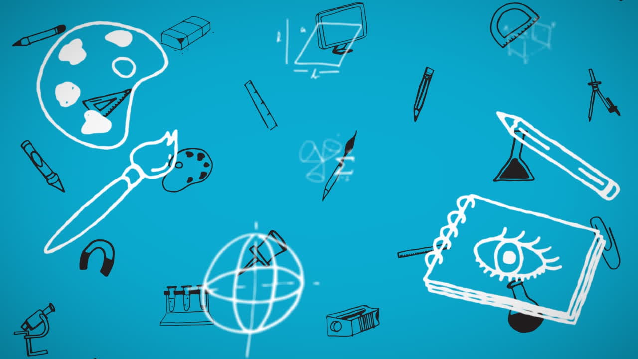 математические символы, плавающие на фоне нескольких икон школьных концепций на синем фоне