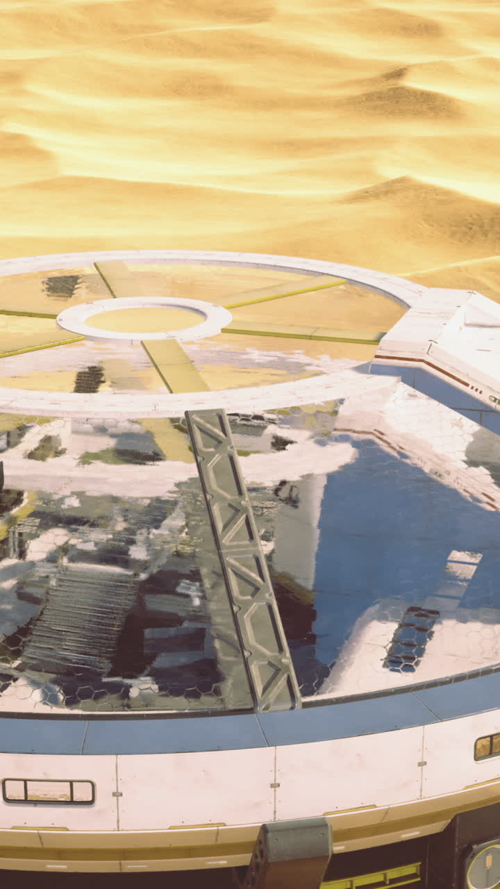 Laboratory facility on an alien planet under a golden desert landscape