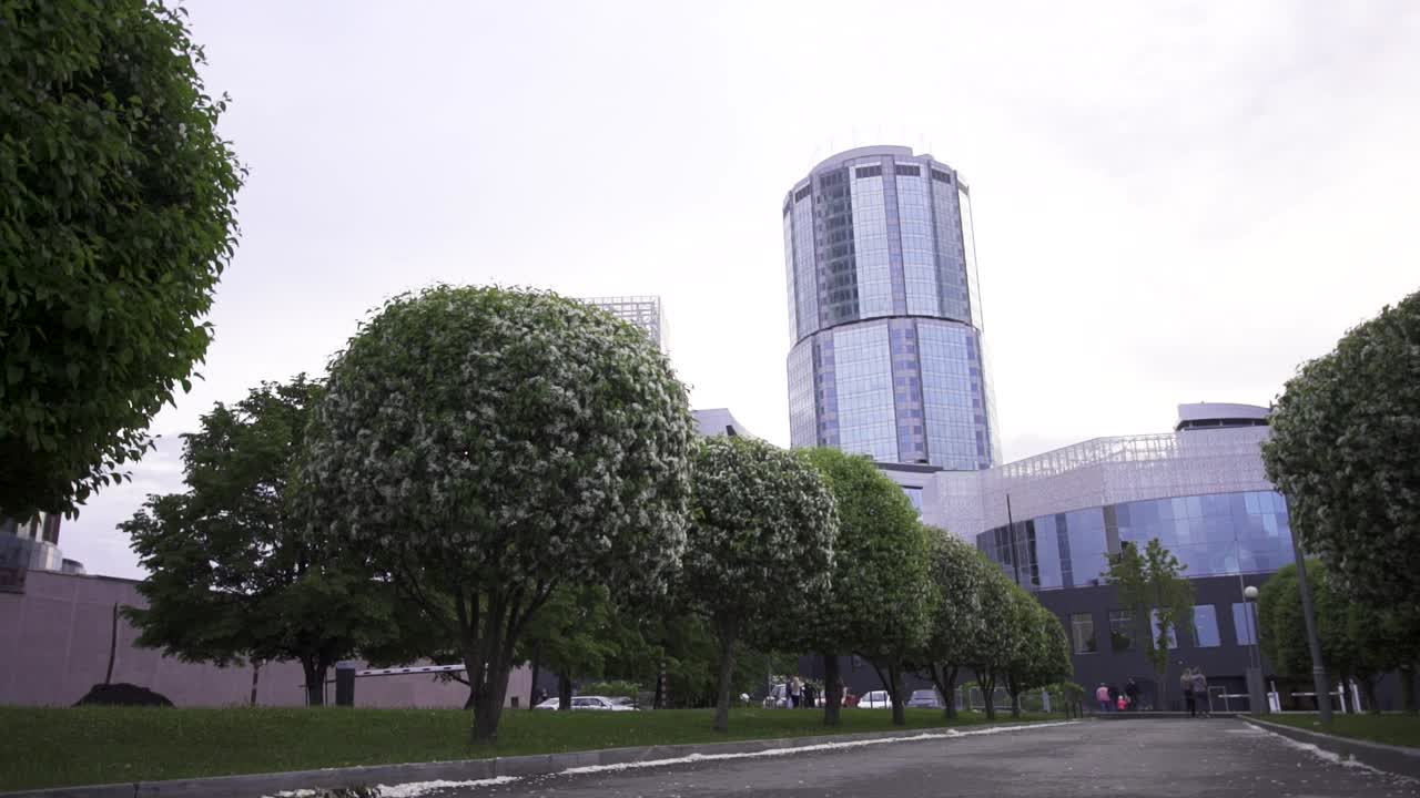 paisaje urbano con árboles y rascacielos