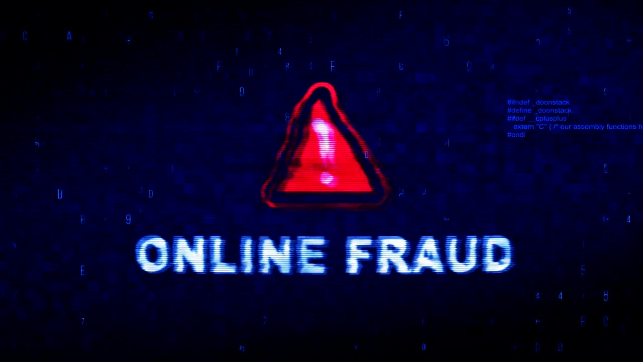 Online Fraud  Text Digital Noise Twitch Glitch Distortion Effect Error Animation.