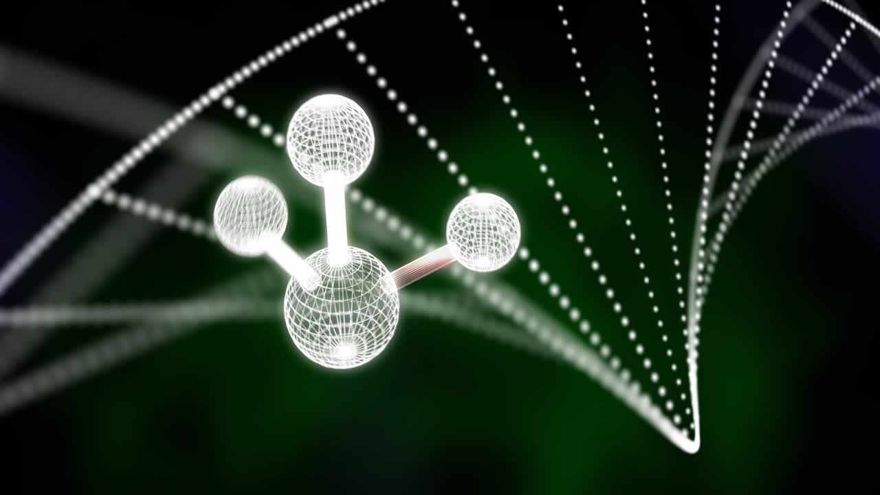 검은 바탕에 dna 줄에 대한 분자의 애니메이션