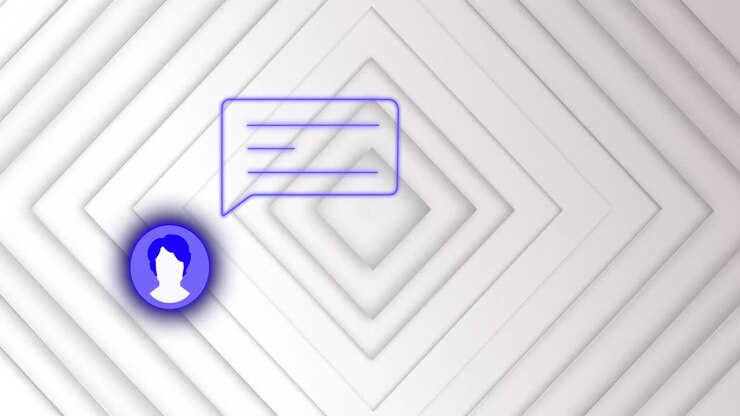 Animazione di un'icona di chat di persone e di una nuvoletta di dialogo su sfondo grigio.