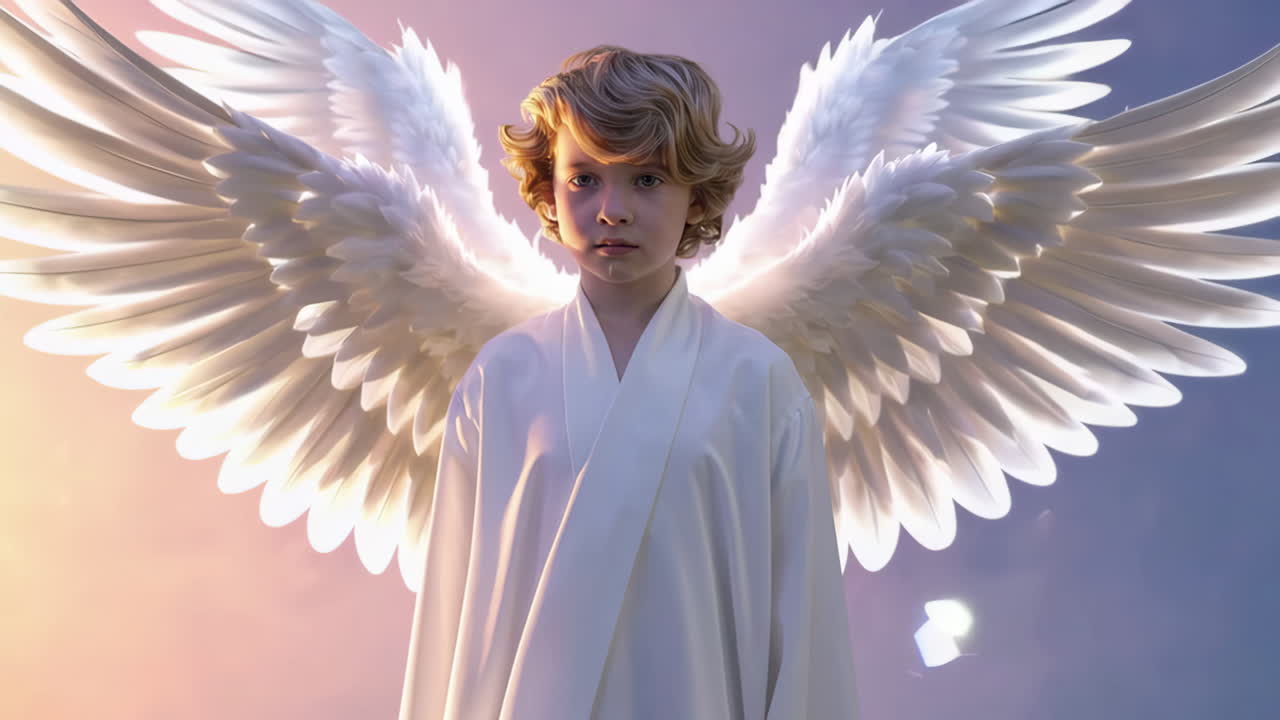 Young Angel Child with White Wings